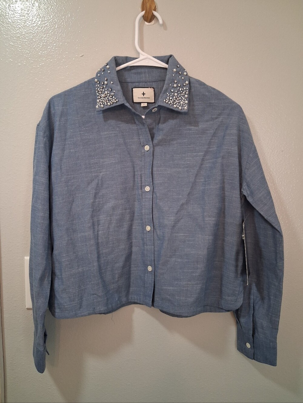 Tuckernuck Light Blue Jeweled-Collar Button Down Shirt
